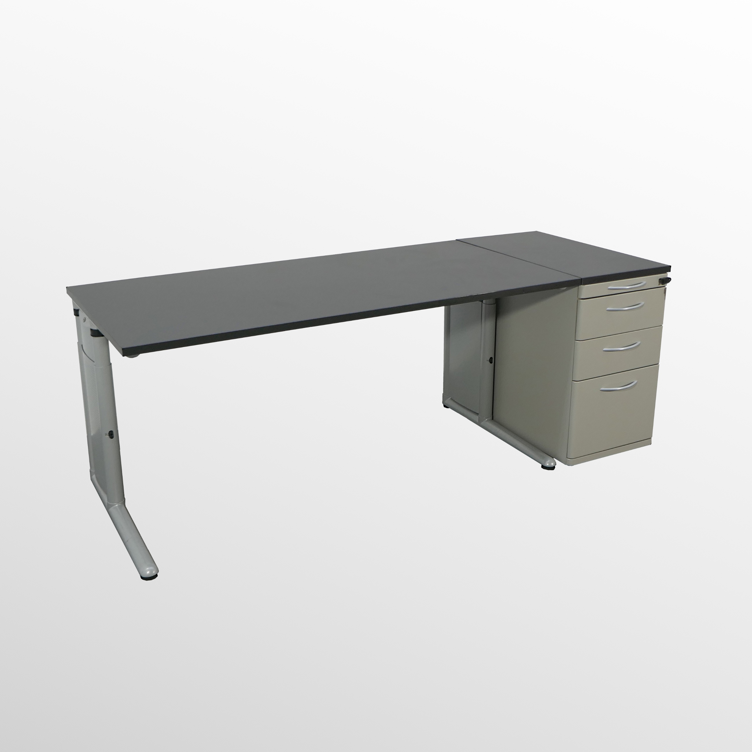 Schreibtisch-Standcontainer-Set - mit neuer Arbeitsplatte - Softschwarz - 1600x800 mm